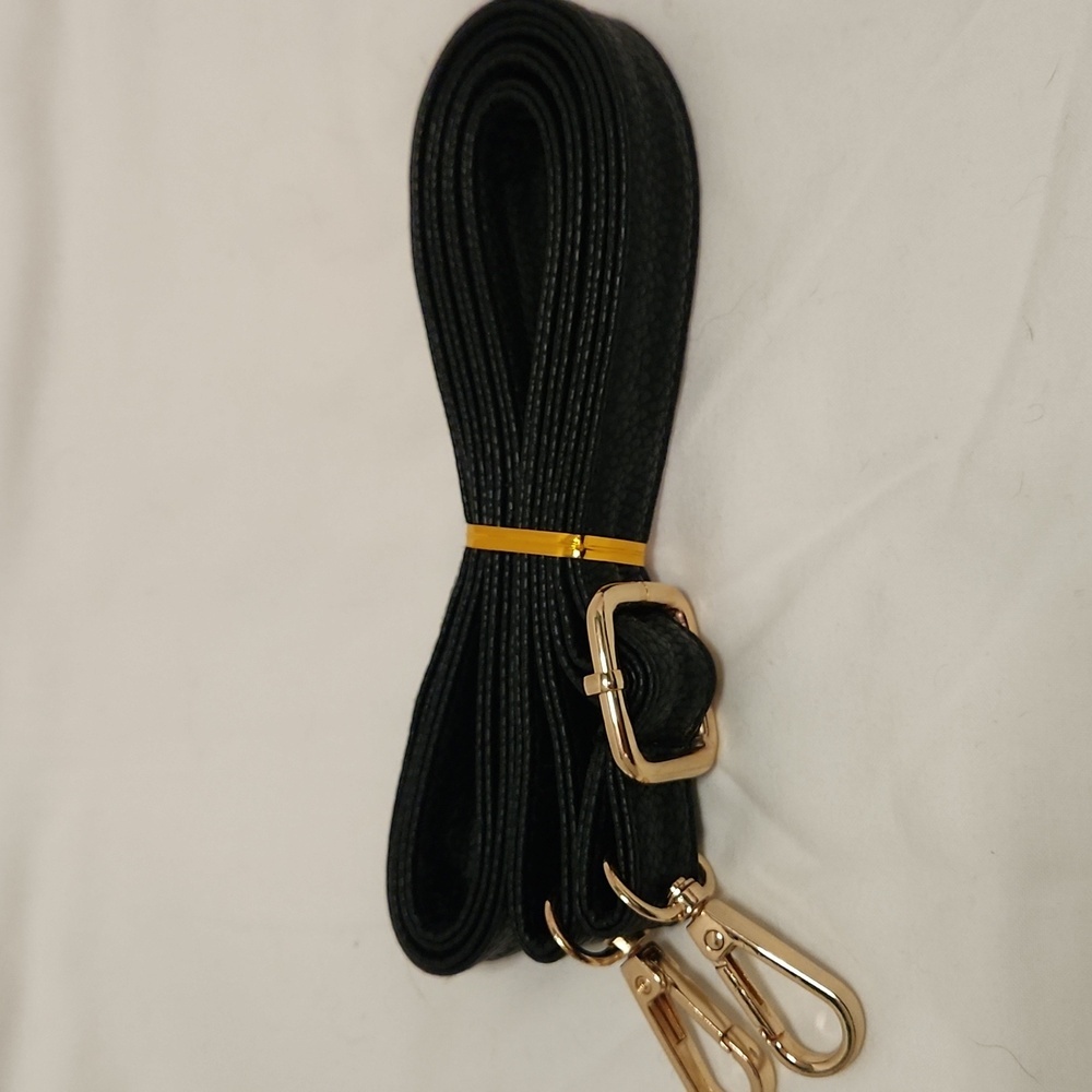 New! Vegan leather black purse with 2 shoulder straps crossbody handbag gold - Picture 10 of 10